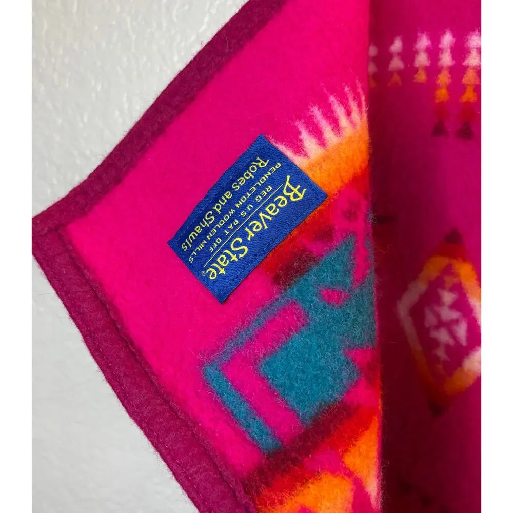 Vintage Pendleton Chief Joseph Pink Wool Muchacho Baby Crib Blanket Beaver State
